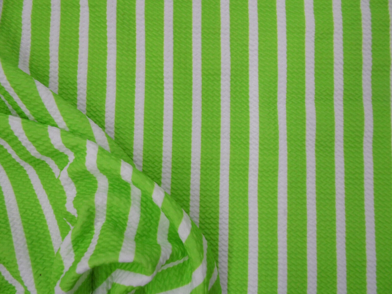 Bullet Printed Liverpool Textured Fabric Stretch Lime Green White Stripe W42