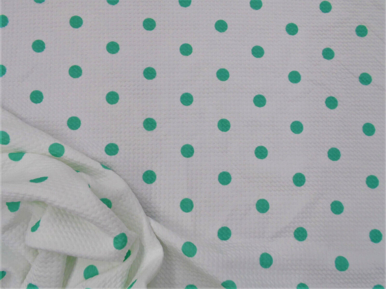Bullet Printed Liverpool Textured Fabric Stretch White Mint Green Small Polka Dot R35
