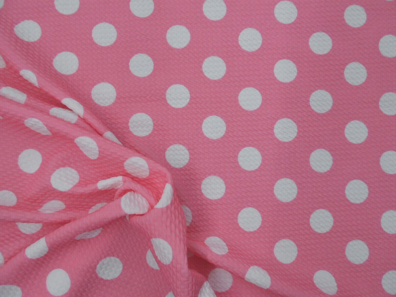 Bullet Printed Liverpool Textured Fabric 4 way Stretch Pink White Polka Dot P36