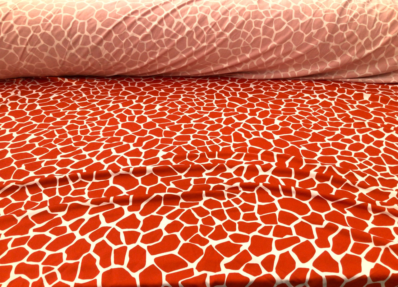 Printed DTY Spandex Stretch Apparel Fabric Red White Giraffe Print I224