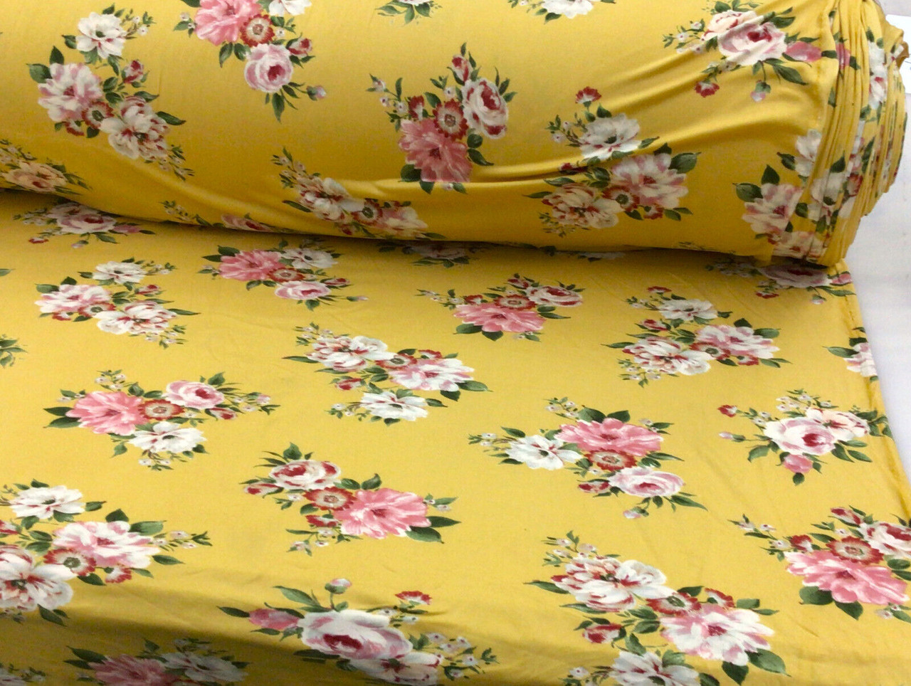 Double Brushed DTY Floral Spandex Stretch Apparel Fabric Yellow Burgundy L410