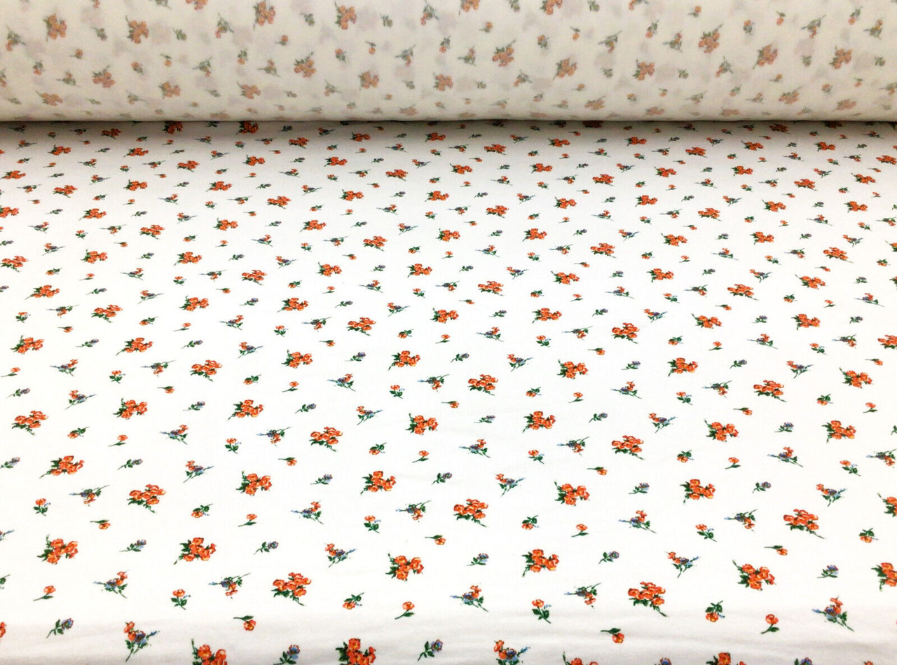 Double Brushed DTY Floral Spandex Stretch Apparel Fabric White Pink Blue M214