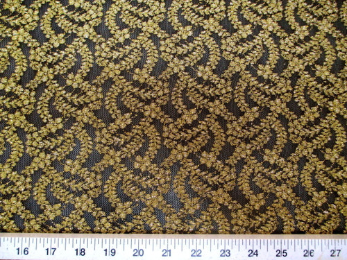 Discount Fabric Stretch Lace Black Metallic Gold Floral LC100