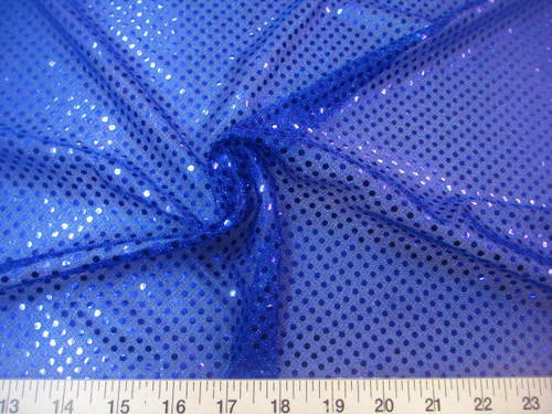 Discount Fabric Stretch Glitter Mesh Sequin Dots Royal Blue Sheer Sparkle L44