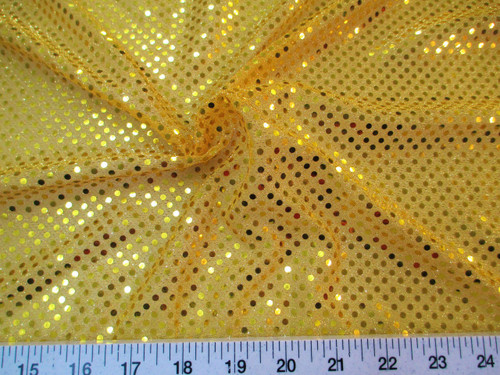 Discount Fabric Stretch Glitter Mesh Sequin Dots Yellow Gold Sheer Sparkle L48