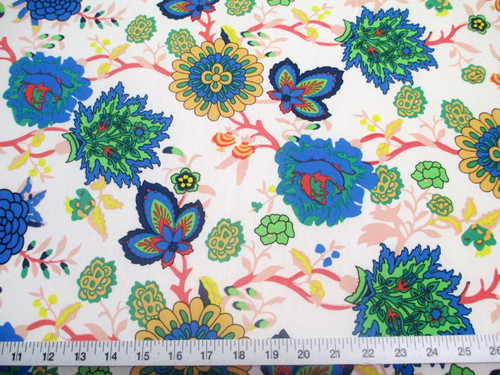 Discount Fabric Printed Jersey Knit ITY Stretch Pink Blue White Floral F200