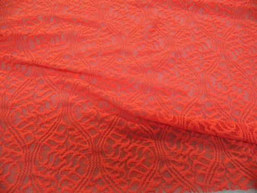 Discount Fabric Stretch Mesh Lace Dark Coral Embroidered Sheer A601