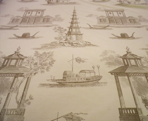 Fabric Robert Allen Beacon Hill Dragon Boat Light Taupe Brown Drapery JJ24