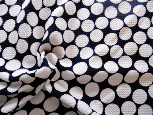 Bullet Printed Liverpool Textured Fabric Stretch Navy Big White Polka Dot N51