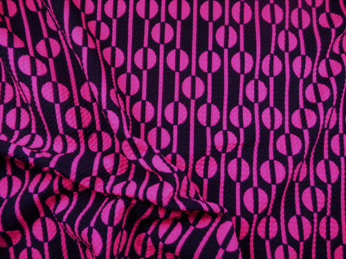 Bullet Printed Liverpool Textured Fabric Stretch Ethnic Dots Black Fuchsia X52