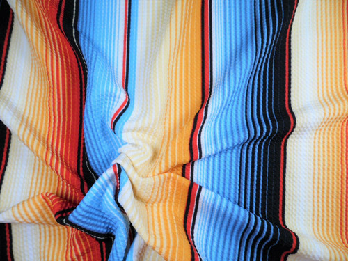 Bullet Printed Liverpool Textured Fabric Stretch Serape Stripe Orange Blue V16