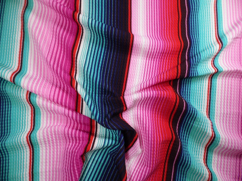 Bullet Printed Liverpool Textured Fabric Stretch Serape Stripe Pink Teal T106