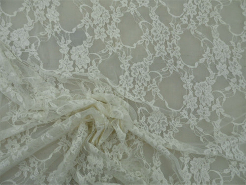 Embroidered Stretch Lace Floral Eggshell White