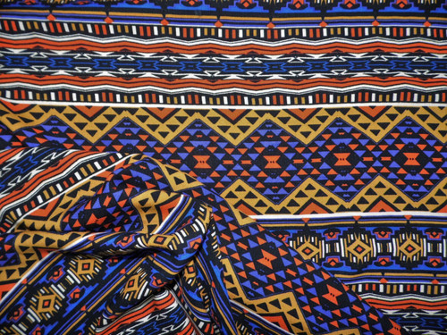 Challis Rayon Apparel Fabric Aztec Purple Blue Orange Black Ivory Mango F503