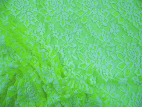 Embroidered Stretch Lace Apparel Fabric Sheer Neon Green White Floral AA204