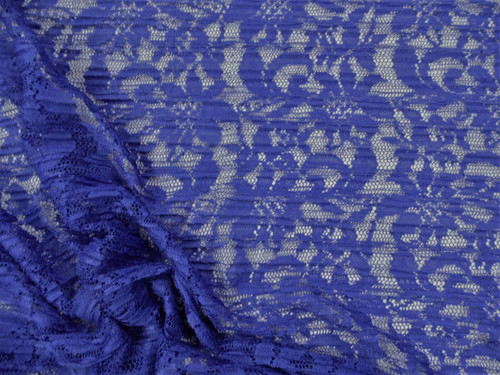 Pleated Stretch Lace Apparel Fabric Sheer Floral Royal Blue TT304