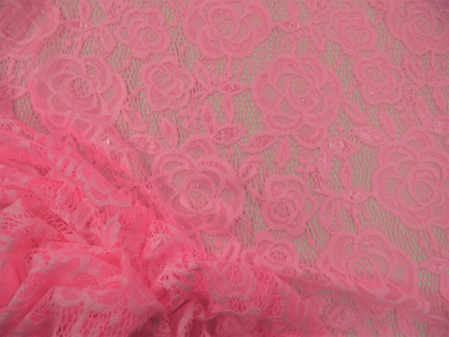 Embroidered Stretch Lace Apparel Fabric Sheer Metallic Floral Ice Pink TT200