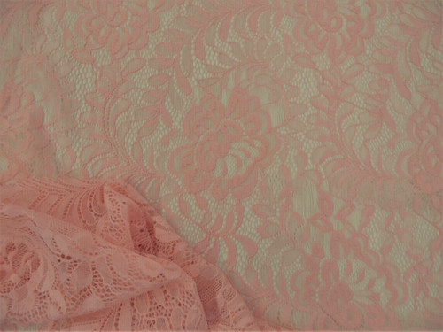 Embroidered Stretch Lace Apparel Fabric Sheer Floral Seashell Pink RR303