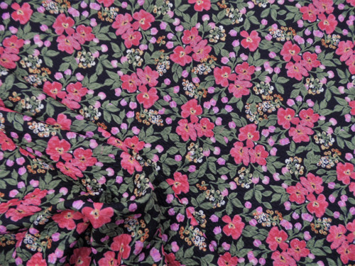 Bullet Printed Liverpool Textured Fabric Stretch Black Red Pink Green Floral V40