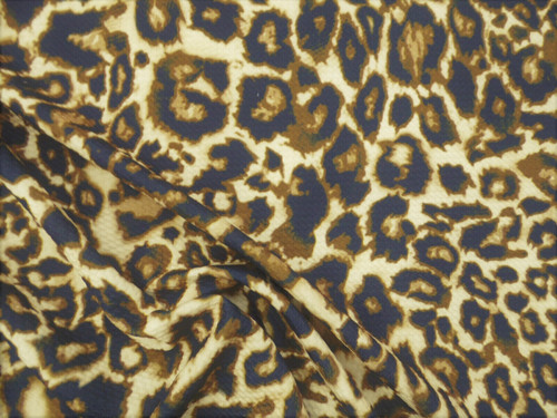 Bullet Printed Liverpool Textured Fabric Stretch Cheetah Black Gold Brown T32