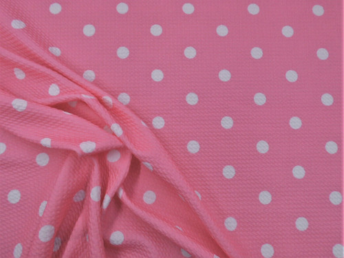 Bullet Printed Liverpool Textured Fabric Stretch Pink White Small Polka Dot S41