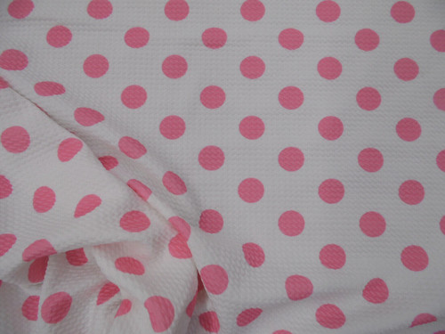 Bullet Printed Liverpool Textured Fabric 4 way Stretch White Pink Polka Dot U20