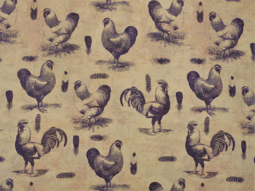Fabric 100% Quilting Cotton French Rooster Stencil Cream Black Tan T51