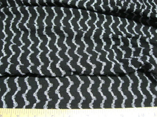 Discount Fabric  4 way stretch Mesh Lace  Black and Silver Waves LC204