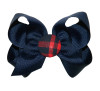 Navy & Red Plaid Button Hair Bow