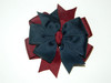 Burgundy & Navy Double Pinwheel Hair Bow - School Uniform Hair Bows, Burgundy and Navy Uniform Hair Bows, Burgundy Hair Bows