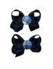 Navy, Lt Blue & White Plaid Button Pigtail Bows