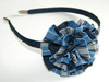 Navy, Lt Blue & White Plaid Rosette Headband