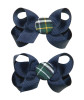 Forest, Navy, White & Yellow Plaid Button Pigtail Bows