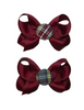 Burgundy, Gray & Yellow Plaid Button Pigtail Bows
