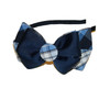 Navy, Lt Blue & White Plaid Double Bow Headband