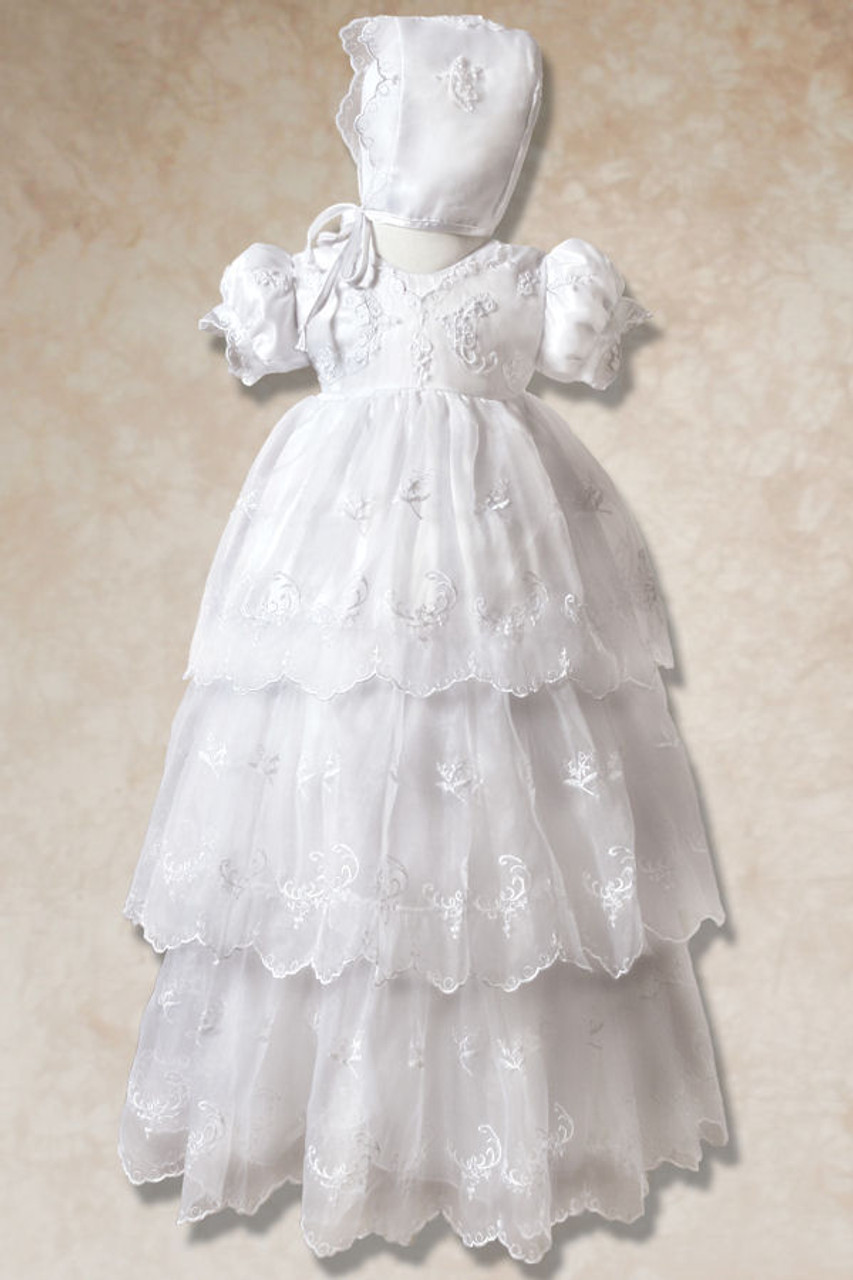 Girl's Three Tiered Long Christening Gown