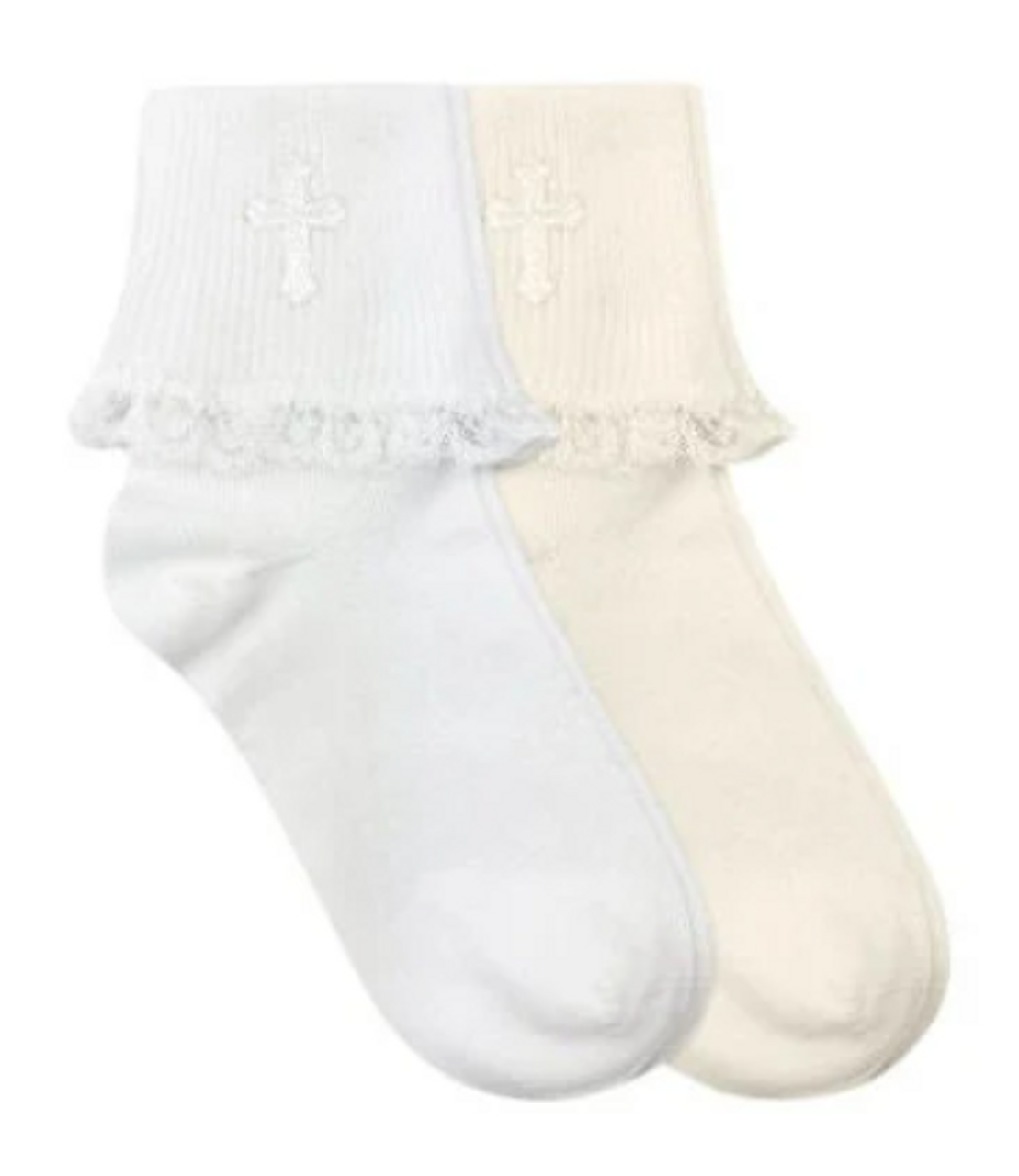 White or Ivory Lace Cross Socks