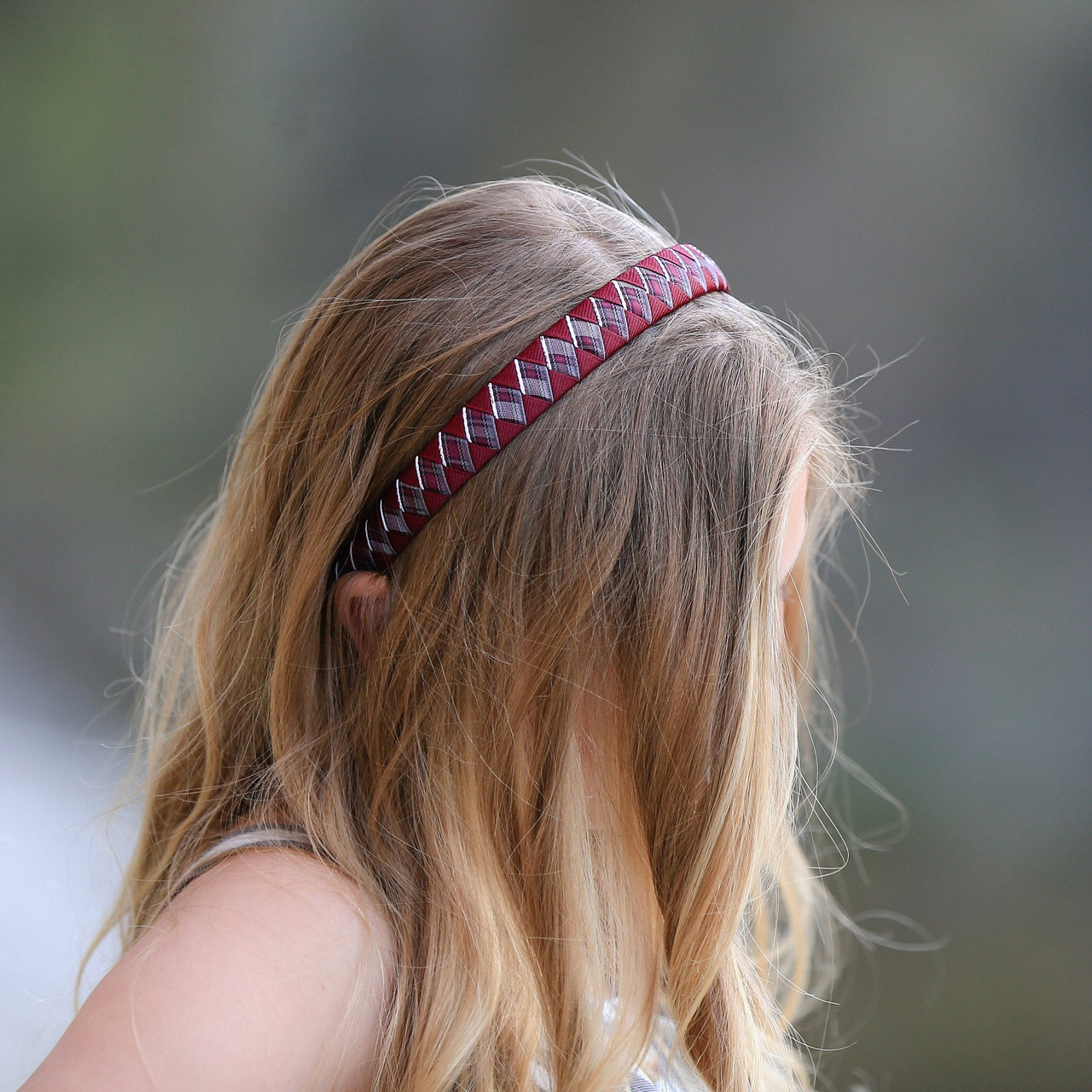 Burgundy & Gray Plaid Diamond Woven Headband - School Uniform Headband, Burgundy and Gray Plaid, Woven Headband