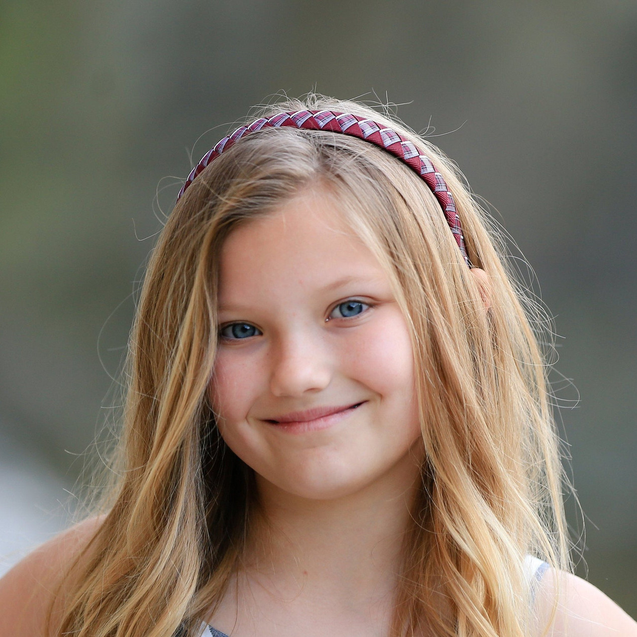 Burgundy & Gray Plaid Diamond Woven Headband - School Uniform Headband, Burgundy and Gray Plaid, Woven Headband