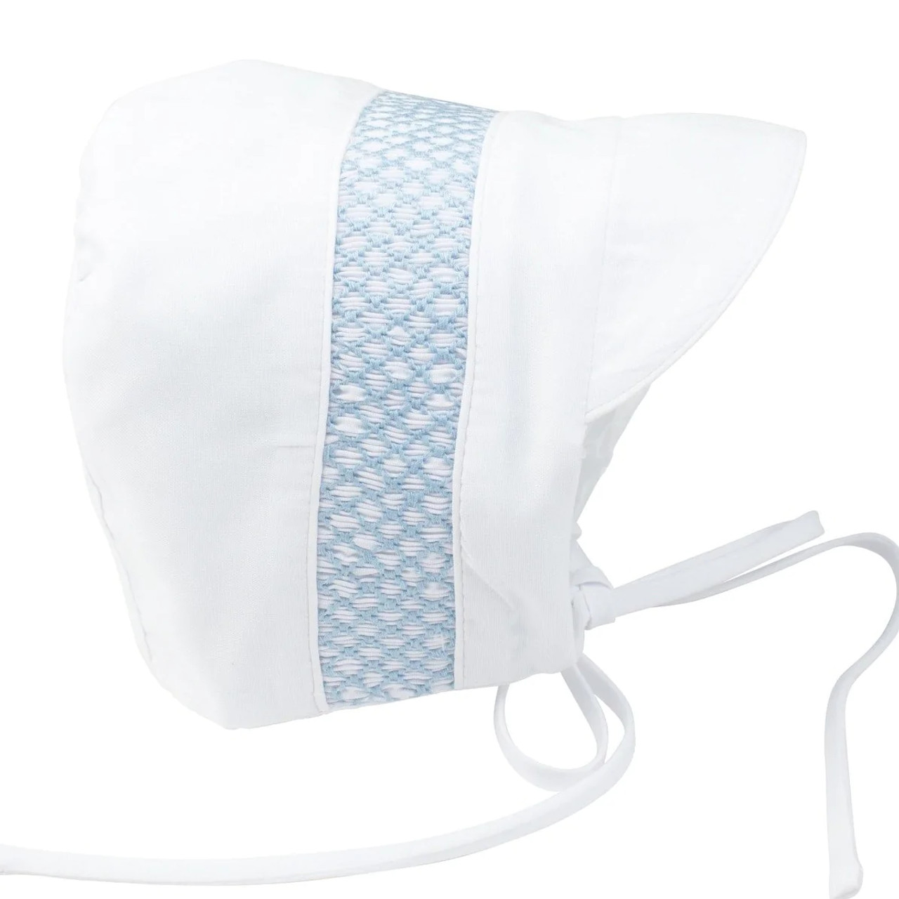 Boys Smocked Bonnet - White & Blue