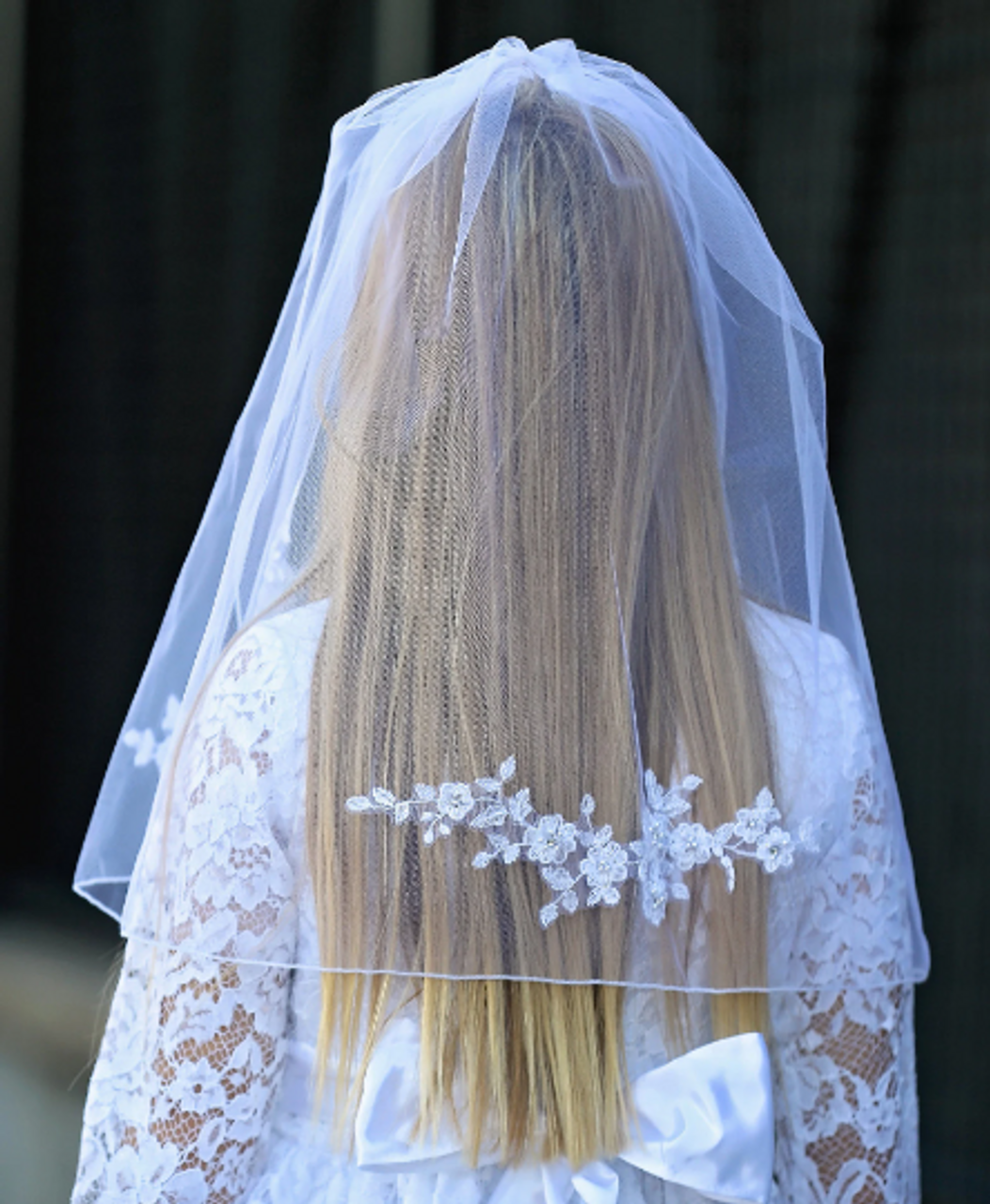 White or Ivory Floral Motif Communion Veil