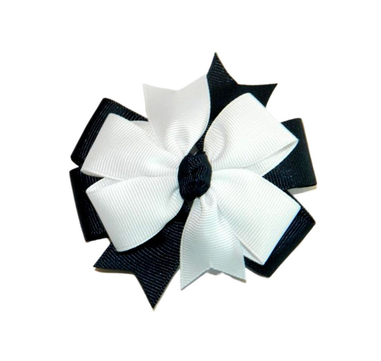 Navy & White Double Pinwheel Hair Bow - School Uniform Hair Bows, Navy and White School Uniform Hair Bow, Navy Hair Bow