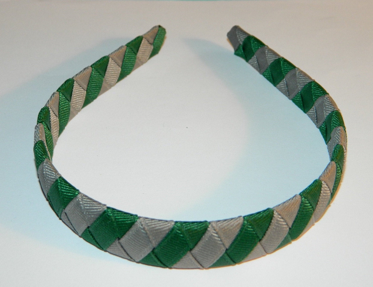 Hunter Green and Gray Stripe Woven Headband