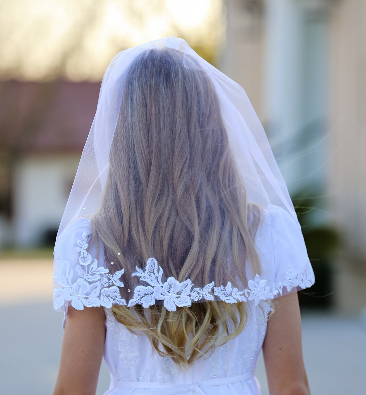 White or Ivory Alencon Lace Communion Veil