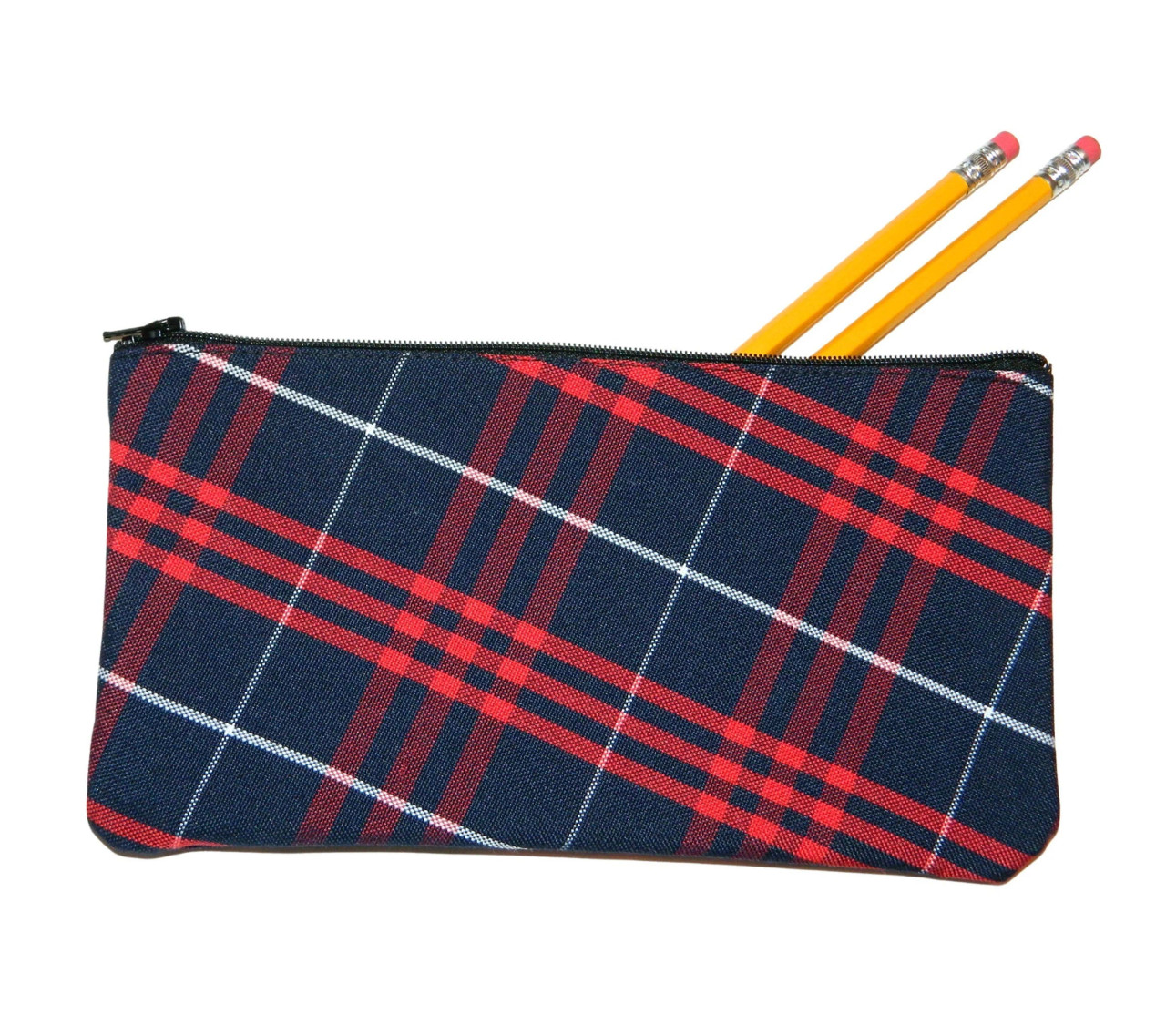 Navy & Red Plaid Pencil Case