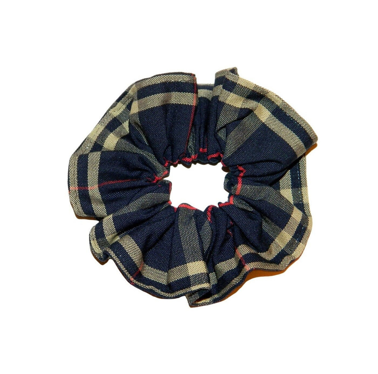 Navy & Tan Plaid Scrunchie