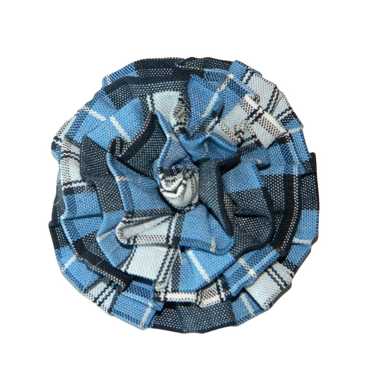 Navy, Lt Blue & White Plaid Rosette Hair Clip