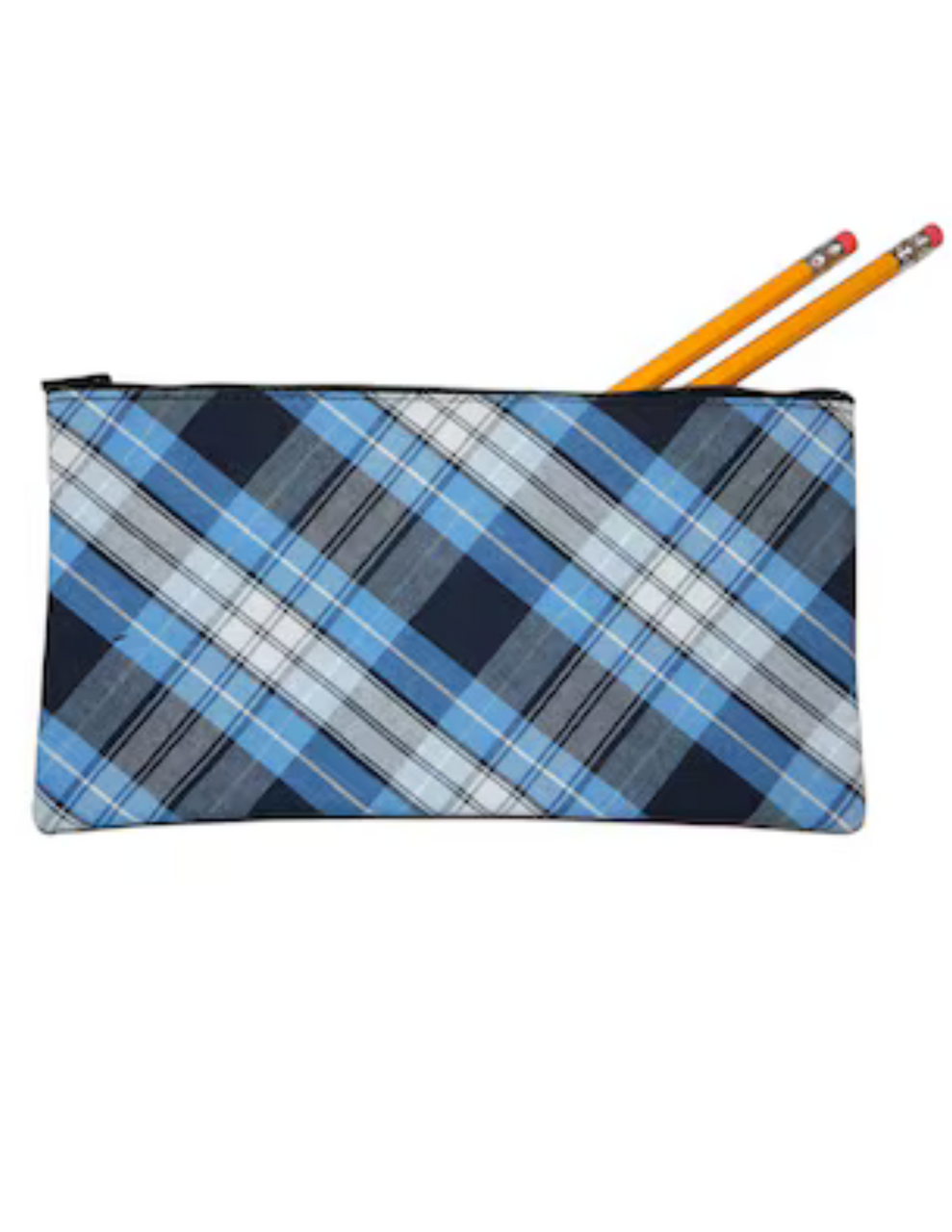 Navy & Lt Blue Plaid Pencil Case