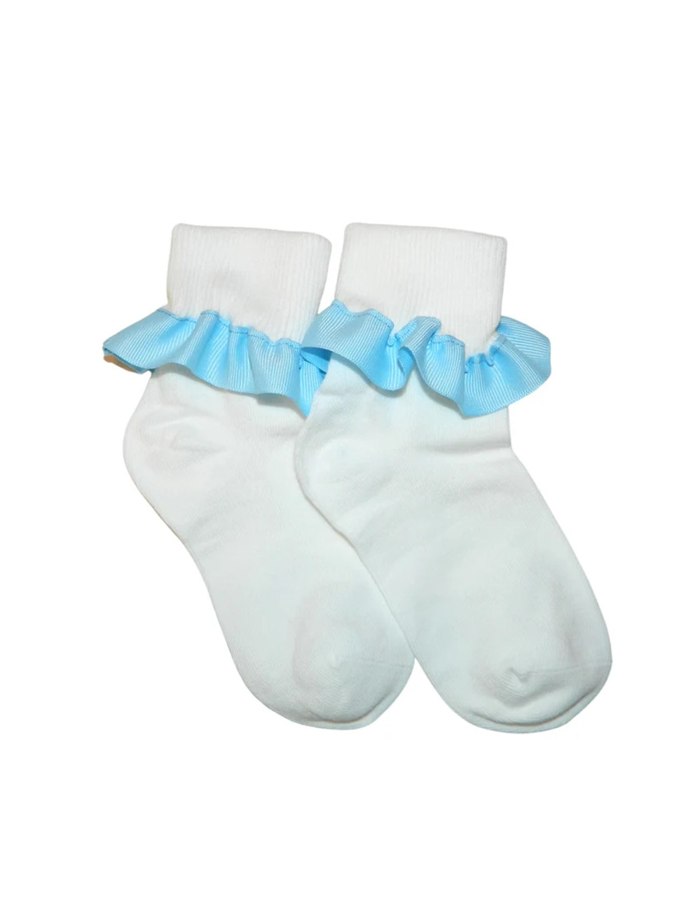 Light Blue Ruffle White Ankle Socks