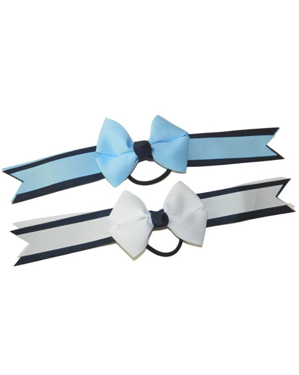 Navy & Lt Blue Bow Ponytail Holder